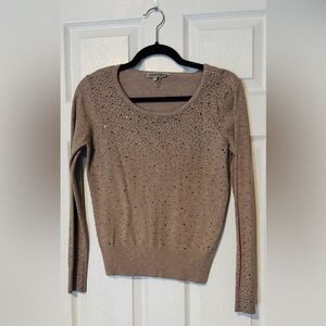 Brown Long Sleeve Sweater with Rhinestones